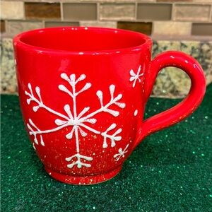 Large Coffee Mug Red with White Snowflake 20 Ounce Size Barista Brand Christmas